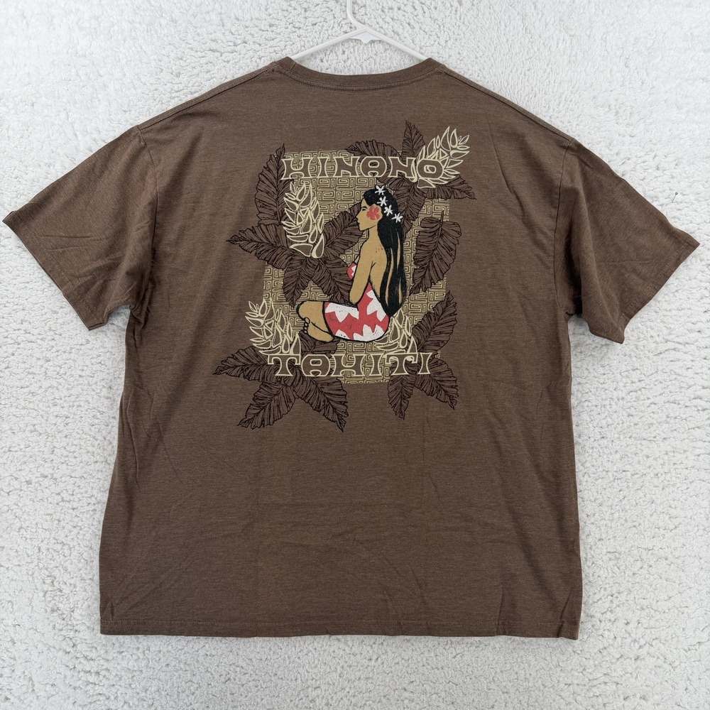 Hinano Tahiti Mens 2XL Brown Island Girl Graphic Tee T-Shirt Hula Logo - Picture 3 of 8